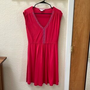 Boden Dress Womens Size 6 Coral Pink Embroidered Sleeveless VNeck